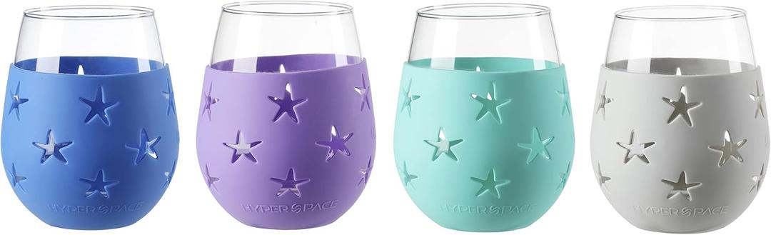 Hyperspace 20 OZ Stemless Wine Glass, Beverage Glass with Protective Silicone Sleeve (4COLOR ASST Star) Hyperspace 20 OZ Stemless Wine Glass, Beverage Glass with Protective Silicone Sleeve (4COLOR ASST Star)