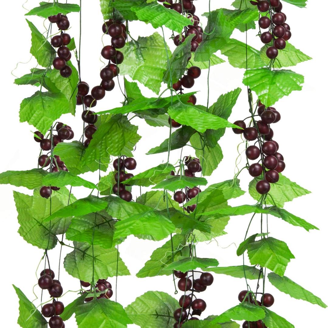 Meiliy 8FT 5pcs Artificial Greenery Chain Grapes Fake Vines Leaves Foliage Simulation Fruits for Home Room Garden Wedding Garland Outside Decoration