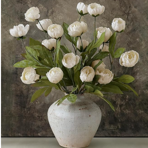 VIERENA 6 Pcs Faux Silk Peony Artificial Flowers for Vase -27", Bulk Fake Peonies Branches with Stems for DIY Bouquet Centerpieces Wedding Fillers Arrangements Shower Decorations (Cream)