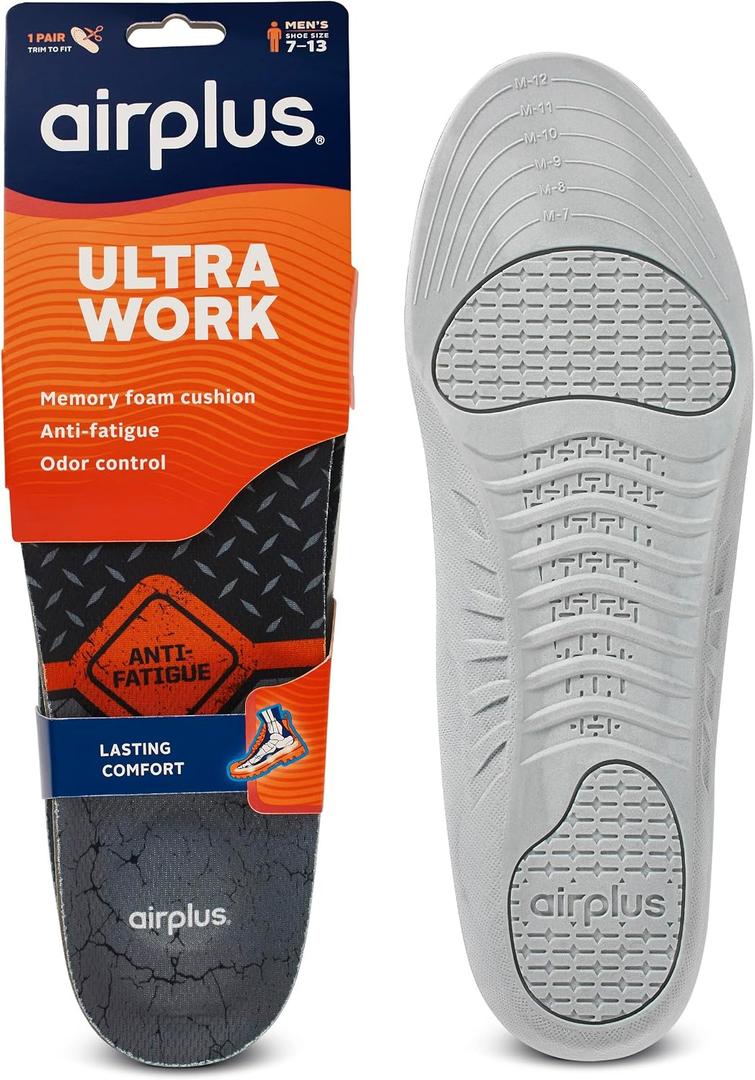 Airplus Ultra Work Memory Plus Shoe Insoles for All Day Comfort and Foot Pain Relief, Trim-to-Fit, Men's 7-13