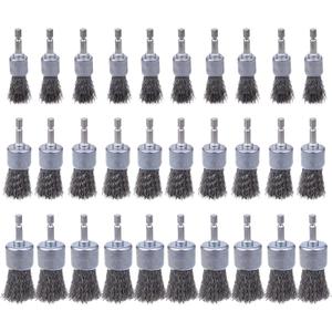 Rocaris 30 Pack Carbon Steel Wire Wheel Brush with 1/4-Inch Hex Shank, Pen Brush, for Rust Removal, Corrosion and Scrub Surfaces, 3 Sizes