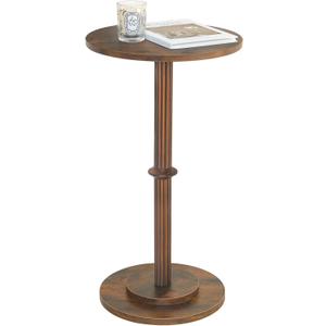 MaxSmeo Drink Table, Small Side Table for Small Spaces, Modern Round End Table with Fluted Wood Leg, Rustic Brown