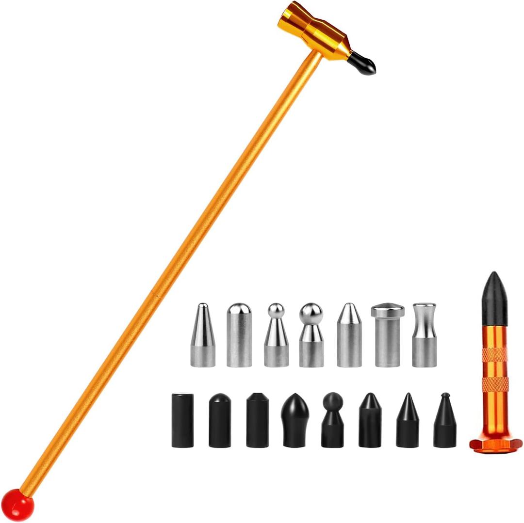LadyRosian Dent Repair Tools 16PCS Paintless Dent Repair Detachable Aluminum Tap Down Hammer Kit for Car Dent Removal
