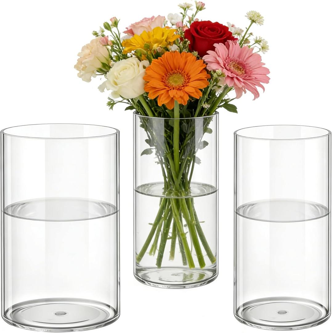 3 Pack Acrylic Cylinder Vases, Non-breakable Vase for Centerpieces, 10 inch Tall Clear Flower Vase Bulk Floating Candle Holder for Wedding Table Home Decor and Party