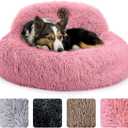 PetJett Calming Medium Dog Bed - 30'' Round Dog Beds, Anti-Slip & Washable Super Soft Fluffy Plush Donut Bed, Anti-Anxiety Premium Comfort Pet Bed, Fits Dogs up to 45 lbs - Pink