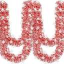 50Ft Christmas Red and Snowflake Tinsel Garland Metallic Twist Shiny Garland for Xmas Christmas Tree Ceiling Hanging Decorations Holiday Wedding Home Party Supplies Indoor Outdoor Decor