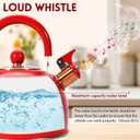 Tea Kettle,Whistling Tea Kettle Stovetop 2.6 Quart, Tea Pots for Stove Top Food Grade Stainless Steel,Wood Pattern Handle,Christmas Gift(Red),With Anti Scald Towel
