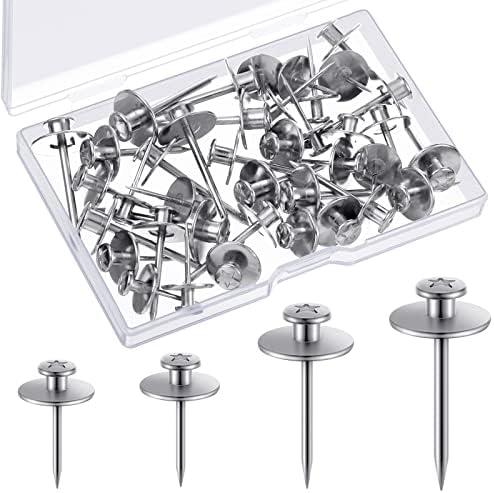Zhengmy 30 Pcs Double Headed Picture Hangers Nails 4 Size Long Thumb Tacks Wall Nails for Hanging Pictures Decorative Push Pins Hooks for Drywall Photo Office Home Decor, 20/30/ 40/ 50lb(Silver)