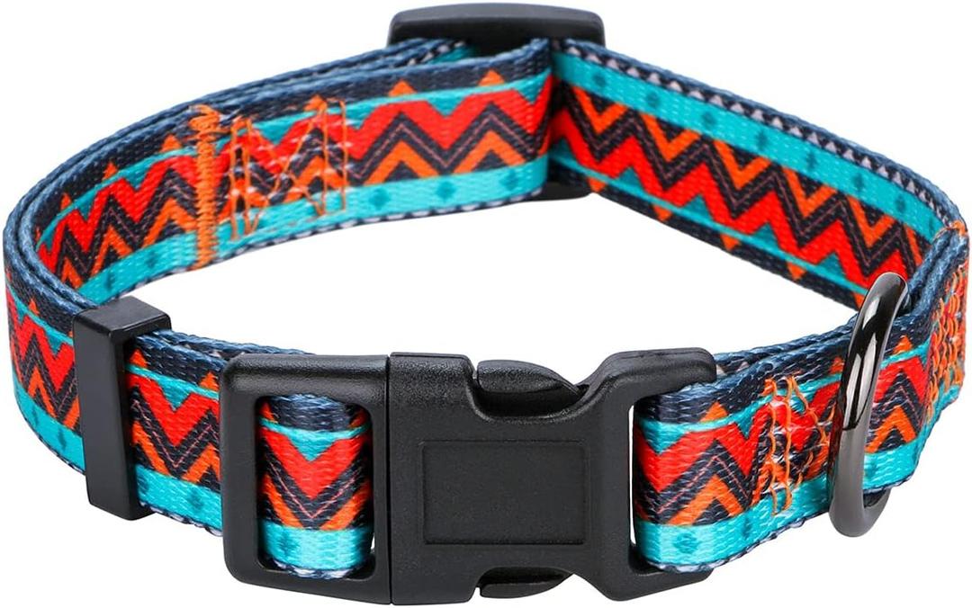 Rhea Rose Dog Collar for Small Dogs Floral Pattern for Girl boy Dogs Small (S(Neck 11"-15.7", Width 5/8"), E_Tribal-Mountain
)