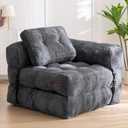 MAXYOYO Folding Sofa Bed, L-Shaped Convertible Sofa Bed with Armrest Foldable Sleeper Sofa with Pillow, Portable Fold Out Chair Bed Comfy Floor Lounge for Living Room Bedroom, Dark Grey