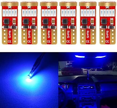 PHINLION 194 Blue LED Bulb Super Bright 168 175 2825 T10 Wedge 15-SMD 4014 Chipsets LED Replacement Bulbs for Car Dome Map Courtesy Trunk Parking License Plate Lights, Pack of 6