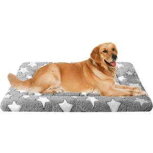 Dog Bed Mat, Reversible Crate Pad & Durable Dog Bed - Machine Washable Kennel Mat with Ultra Soft for Large Dogs (Cool/Warm), 35" x 23", Grey&Star