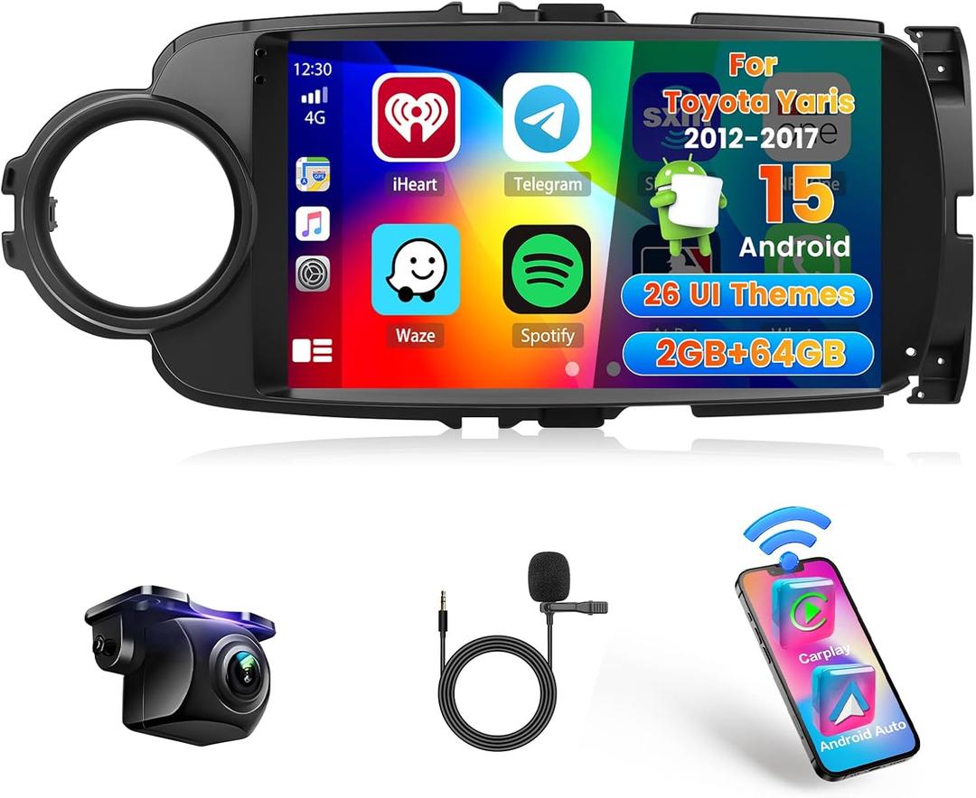 Car Radio for Toyota Yaris 2012 2013 2014 2015 2016 2017, Android 13 Car Stereo Wireless Carplay, Roinvou 9 inch Touch Screen for Yaris Carplay Android Auto Bluetooth GPS 2G RAM 64G ROM