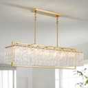 Shrine Lighting Gold Glass Chandeliers, Modern Design, Rectangular Chandelier for Living Space, L39.1''  W10.2''  H19.5'', Adjustable 50.8'', 7 x E12 Sockets, Glass LampShade & Brass Finish Frame