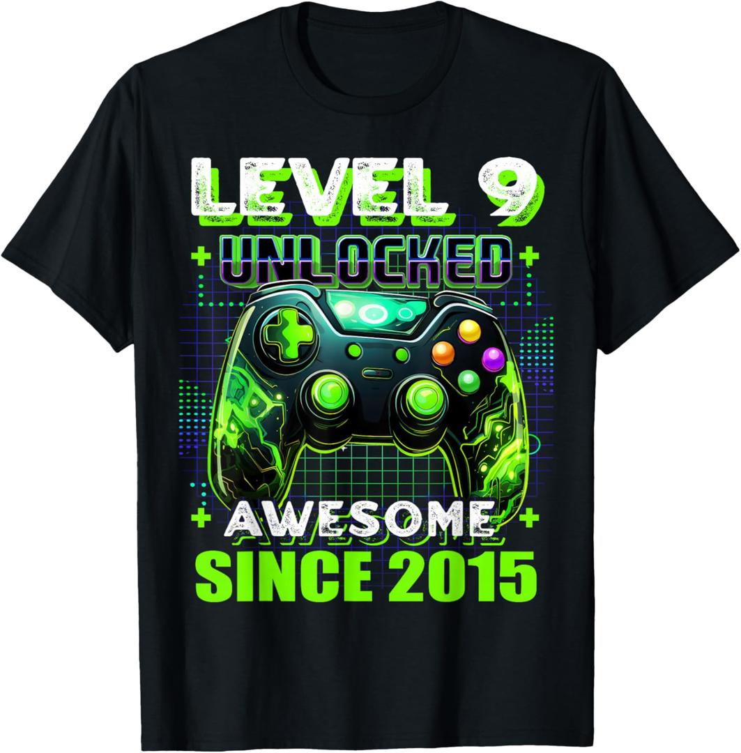 9th Birthday Gamer 9 Year Old Funny Bday Boy Nine Son T-Shirt Medium