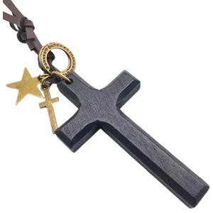 2 x Vintage Wooden Cross Rear View Mirror Accessories, Big Size Cross Car Mirror Charms Safe for Windshields, Cute Car Accessories Hanging Ornament Universal Automotive Interior Decor (Black)