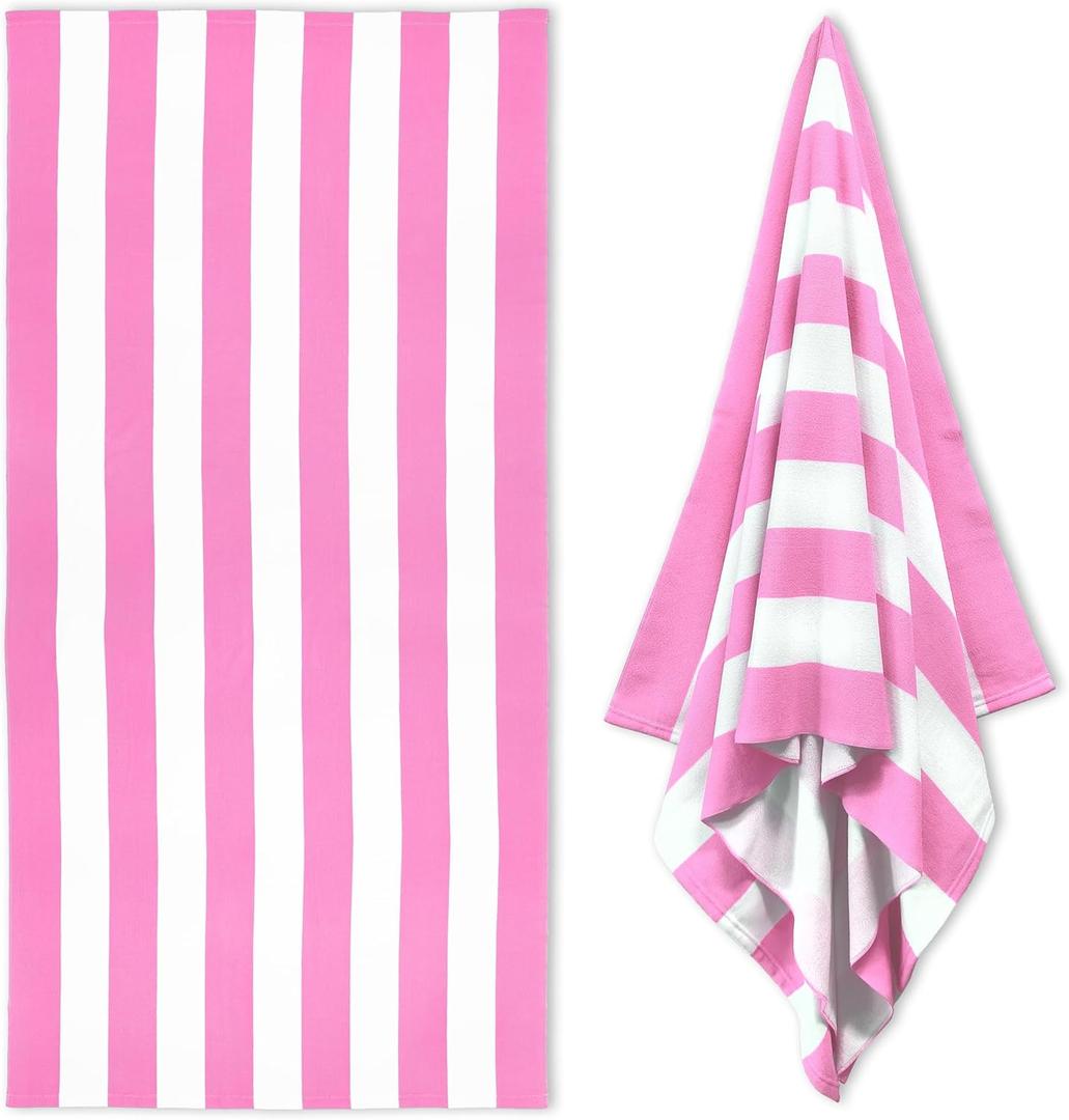 HENBAY Large Oversized Beach Towel - 35 x 70 Inch Microfiber Pool Towel, Pink Striped Quick Dry Cabana Swim Towel