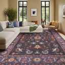 Kokia 9x12 Area Rugs Living Room Soft Washable Non-Slip Low Pile Purple Floral Medallion Stain Resistant Rugs for Bedroom, Dining Room, Kitchen, Indoor Leisure Rooms, Nova Violet Plum Pumpkin