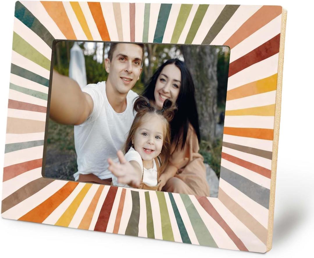 KRHFG Boho Sun Picture Photo Frame 5x7, Boho Home Room Decor, Abstract Retro Sunshine Picture Frames for Girls Boys Kids Room Nursery Desk Tabletop Wall Display Decoration