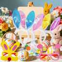 18 Pcs Easter Accessories Set Easter Party Favors - 6 Bunny Ear Headbands, 6 Glitter Necklaces, 6 Glasses for Kids Easter Egg Hunt, Party Favors, Photo Props