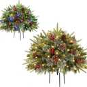 Alupssuc Set of 2 17 Inch Pre-lit Outdoor Christmas Tree with 50 Multi-Color Lights, Timer, Battery Operated Pre-Decorated Frosted Christmas Urn Filler for Pathway &Porch& Yard Decorations, 17 Inch