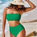 Pink Queen Women's High Waist Bikini Set Removable Strap Bandeau Two Piece Swimsuit Bathing Suit (Green, M)