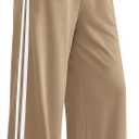 PRETTYGARDEN Womens Wide Leg Sweat Pants Striped Flowy Pants Trousers Khaki (Brown, M)