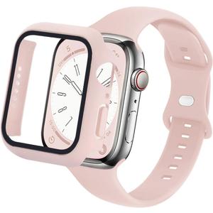 Slim Watch Band and Case Compatible with Apple Watch Bands 38mm 40mm 41mm 42mm 44mm 45mm, Soft Silicone Sport Strap with Screen Protector Combo Set iWatch Series 9 8 SE 7 6 5 4 3 2 1 for Women Men
