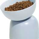 Elevated Ceramic Cat Food Bowl - 5.5" Wide Dish for Whikser Friendly, 6.6" Height for Easy Feeding, Lead & Cadmium Free, Durable Raised Cat Food Bowls, Blue