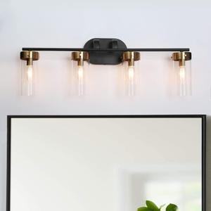 Modern Black Gold 4-Light Linear Bathroom Vanity Light Glass Wall Lighting 29" L X 5.5" W 10" H Contemporary Rustic Vintage Iron Dimmable