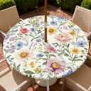 Yesad Round Outdoor Tablecloth with Umbrella Hole, Zippered Fitted Tablecloth with Elastic Edge, Waterproof Table Cloth Cover for Picnic Party Fits 53"-60" Round Table, Colorful Wildflower