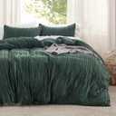 Bedsure Luxury Duvet Cover Queen Size - Striped Tufted Boho Bedding Set, Shabby Chic Home Bedding (90"x90") with 2 Pillowcases for All Season, Forest GreenComforter Not Included