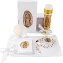 Baptism Candle Set for Boys and Girls,5 PCS Baptism Kit Virgen De Guadalupe Catholic Candle,Towel,Shell,Rosary,Bible for Baptismal Christening First Communion Gift,Velas para Bautizo De Nio o Nia