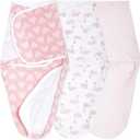 aden + anais Essentials Easy Swaddle Wrap Quick Change with Bottom Zipper, Snug Cotton Knit Baby Wrap Swaddle Blanket for Newborns, TOG 1.0, 3-Pack, Briar Rose, 0-3 Months, Small/ Medium