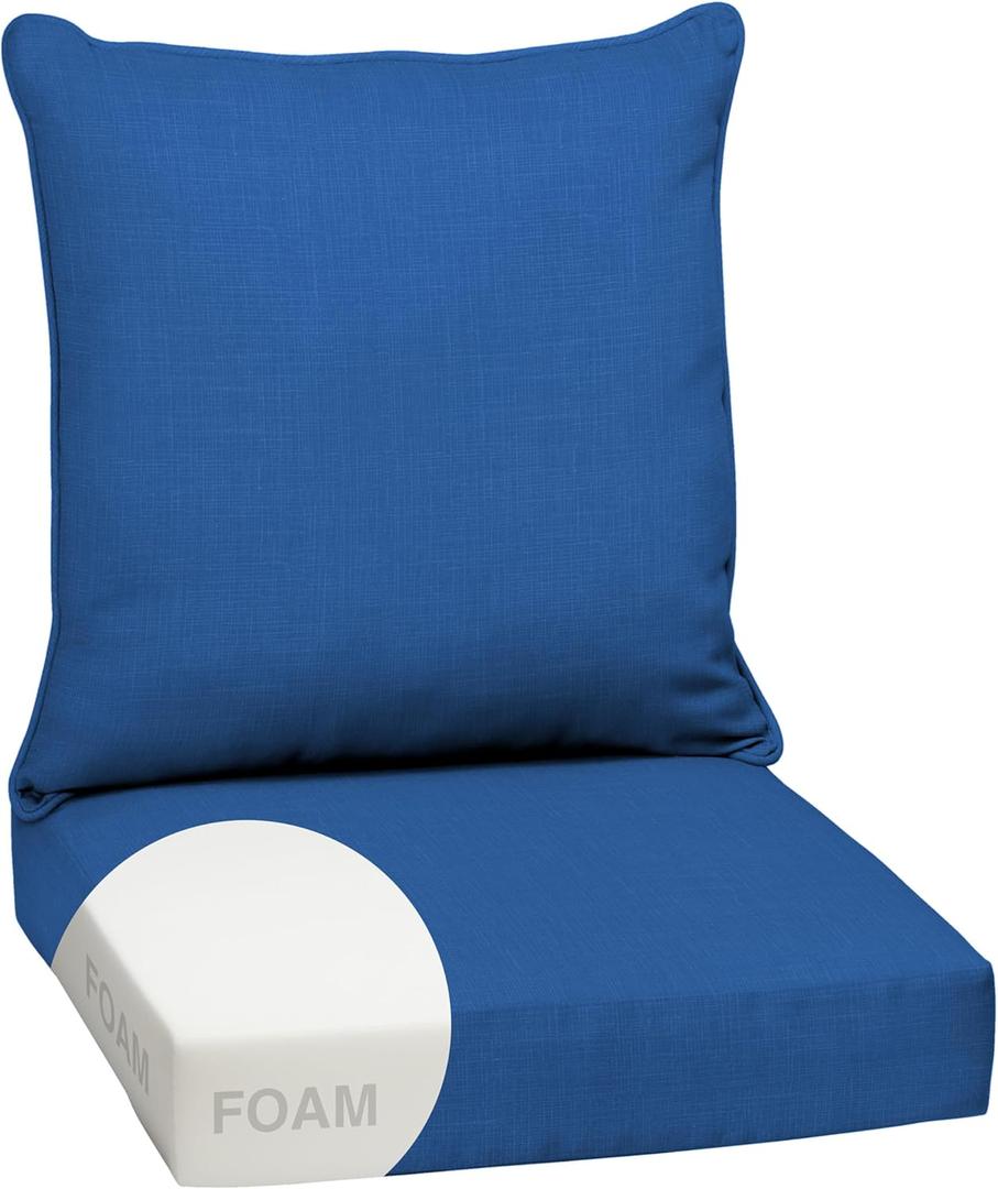 Arden Outdoor Foam Deep Seat Cushion Set, 24 in x 24 in, Weather-Proof, Rain-Proof, Fade Resistant Patio Cushion, Bottom and Back Cushion for Chair, Sofa, and Couch Cobalt Blue Texture, 1 Pack
