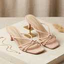 Women's Strappy Kitten Heels Square Open Toe Sandals Knotted 7