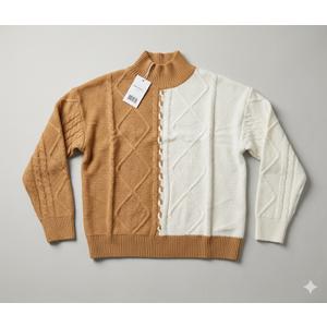 Pink Queen Women's Chunky Sweaters 2025 Fall Winter Long Sleeve Mock Neck Cable Knit Colorblock Pullover Jumper Tops, L