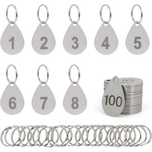 Numbered Key Tags with Rings, Water Drop Shape 304 Stainless Steel Metal Number Tags, Keychain ID Labels - 1 to 10