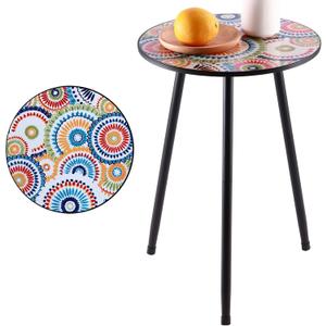 1 Pack Metal Outdoor Side Table Small Outside Round End Table for Patio Modern Accent Garden Corner Table for Small Spaces, Balcony, Porch, Weather-Resistant, Plant Stand Indoor (Colorful)