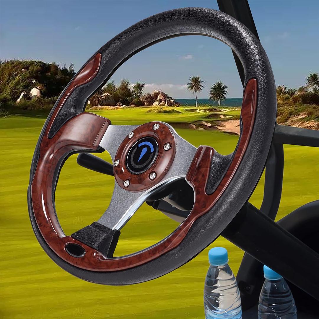 Universal Golf Cart Steering Wheel For Club Car,EZGO,Yamaha,Star Car and Other Brands Golf Carts and Boats as well.Adapter Sold Seperately. (Steering Wheel - Wooden Grain)