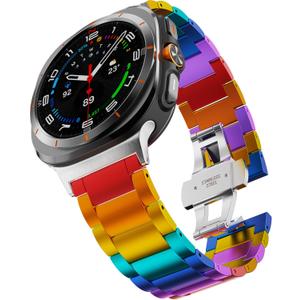 Rainbow Bands Compatible with Galaxy Watch Ultra 2/1 47mm Band for Men Women, Colorful Aluminum Metal Band Replacement Strap for Galaxy Watch 8/7 Ultra 47mm (2025/2024)