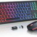 Wireless Keyboard and Mouse Combo - RGB Backlit, Rechargeable & Light Up Letters, Full-Size, Ergonomic Tilt Angle, Sleep Mode, 2.4GHz Quiet Keyboard Mouse for Mac, Windows, Laptop, PC (Black)