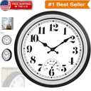 Elegant 12-Inch Indoor/Outdoor Analog Clock with Thermometer - Silent & Stylish