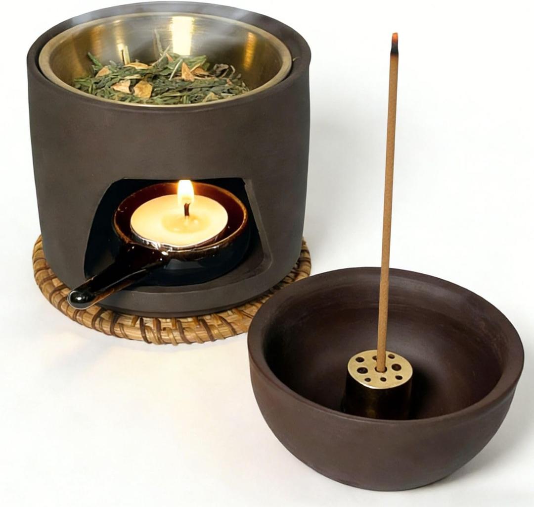 5 in 1 Incense Diffuser & Holder Set, Ceramic Aromatherapy Burner for Incense Sticks and Dried Herbs, Multi-Use Wax Warmer for Bedtime Calm, Yoga, Unique Meditation Gift