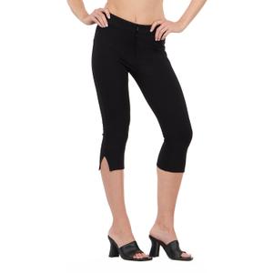 Forever 21 Women’s Capri Pants with Fold Over Waist and Bottom Slits Low Rise Stretch Casual Trend Style, Black, Medium