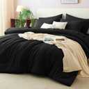 CozyLux Queen Comforter Set Black, 7 Pieces Bed in a Bag Soft Bedding Comforter Set with Sheets, All Season Boho 7PC Bed Sets with Comforter, Fitted Sheets, Flat Sheets, Pillow Shams and Pillowcases