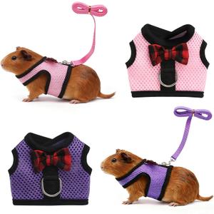 Guinea Pig Harness and Leash2packs Guinea Pig Clothes Baby Ferret Rats Hamster Soft Mesh Harness Leash for DecorationHamster Harness can be Adjusted to Any Size. (Pink + Purple)