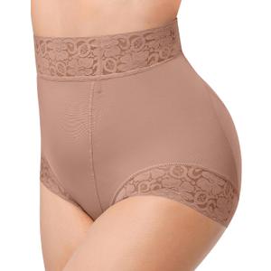 SHAPELLX Shapewear for Women Tummy Control Short Faja Body Shaper Compression Panties Mid Waisted Briefs Lace Underwear (Large, A5-mauve Brown)