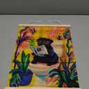 Koesus Funny Black Pug Pooping Bathroom Wall Art Poster Hanger Frame 12x16 Inch, Maximalist Dopamine Tropical Botanical Pug Canvas Pictures Prints Framed Wall Decor for Bathroom Toilet Washroom