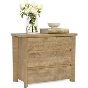 LITTLE TREE 3-Drawer Nightstand, Wooden Farmhouse Bedside Table for Bedroom, Large Wide Nightstand with Drawers, Oak